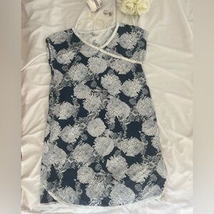 Garnet Hill Floral Nightgown Blue & White | Green Cotton | Women’s Size M